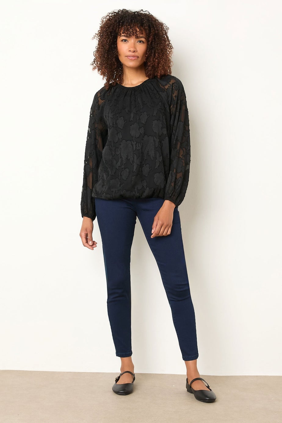 M&Co Black Floral Jacquard Blouse