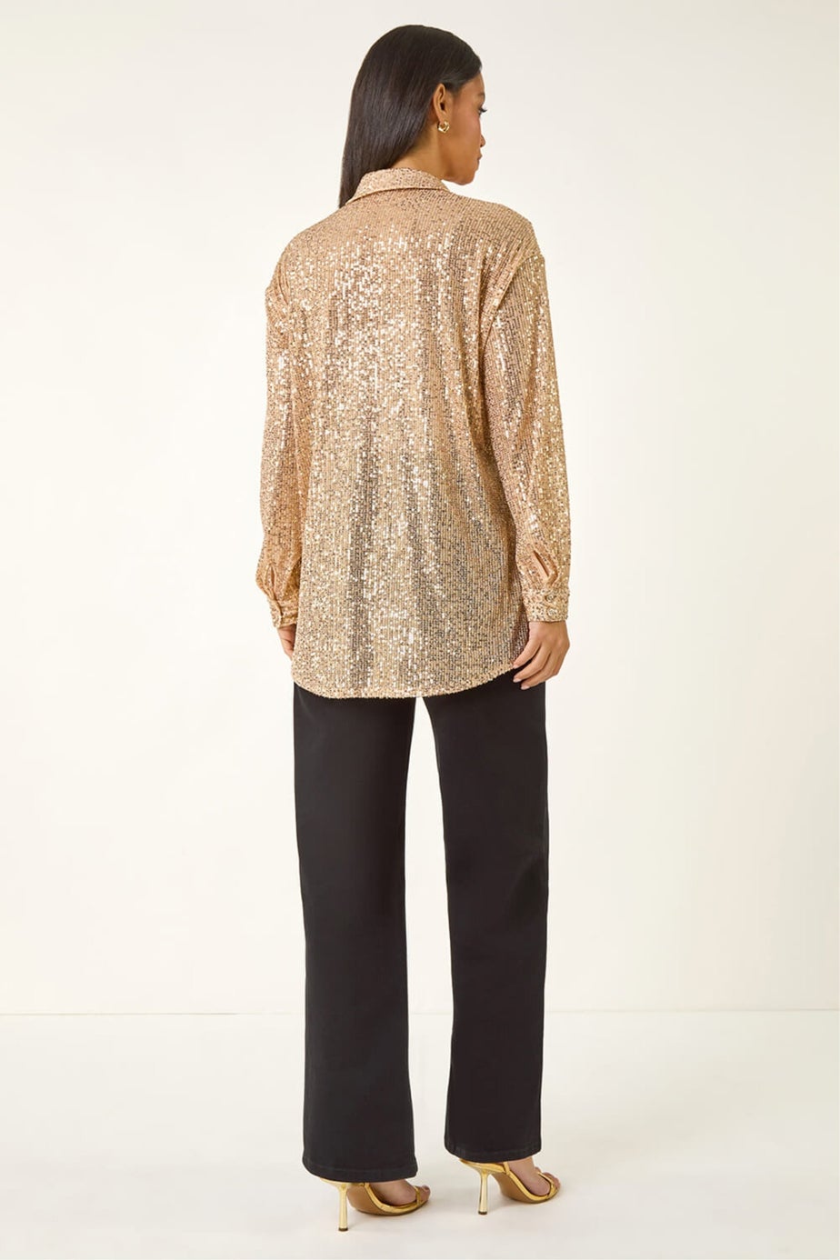 Dusk Gold Sequin Button Through Blouse