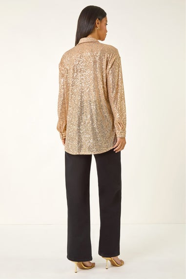 Dusk Gold Sequin Button Through Blouse