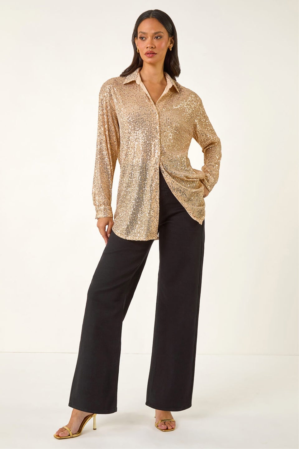 Dusk Gold Sequin Button Through Blouse
