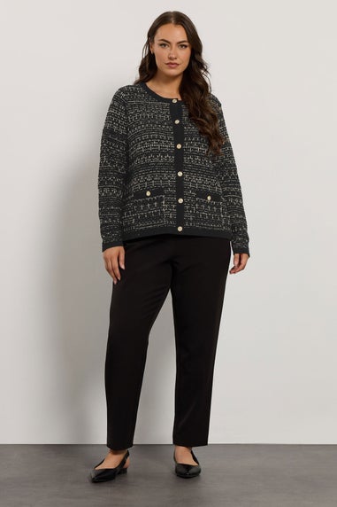 Evans Curve Black Button Detail Textured Cardigan