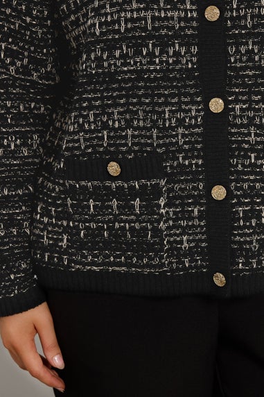 Evans Curve Black Button Detail Textured Cardigan