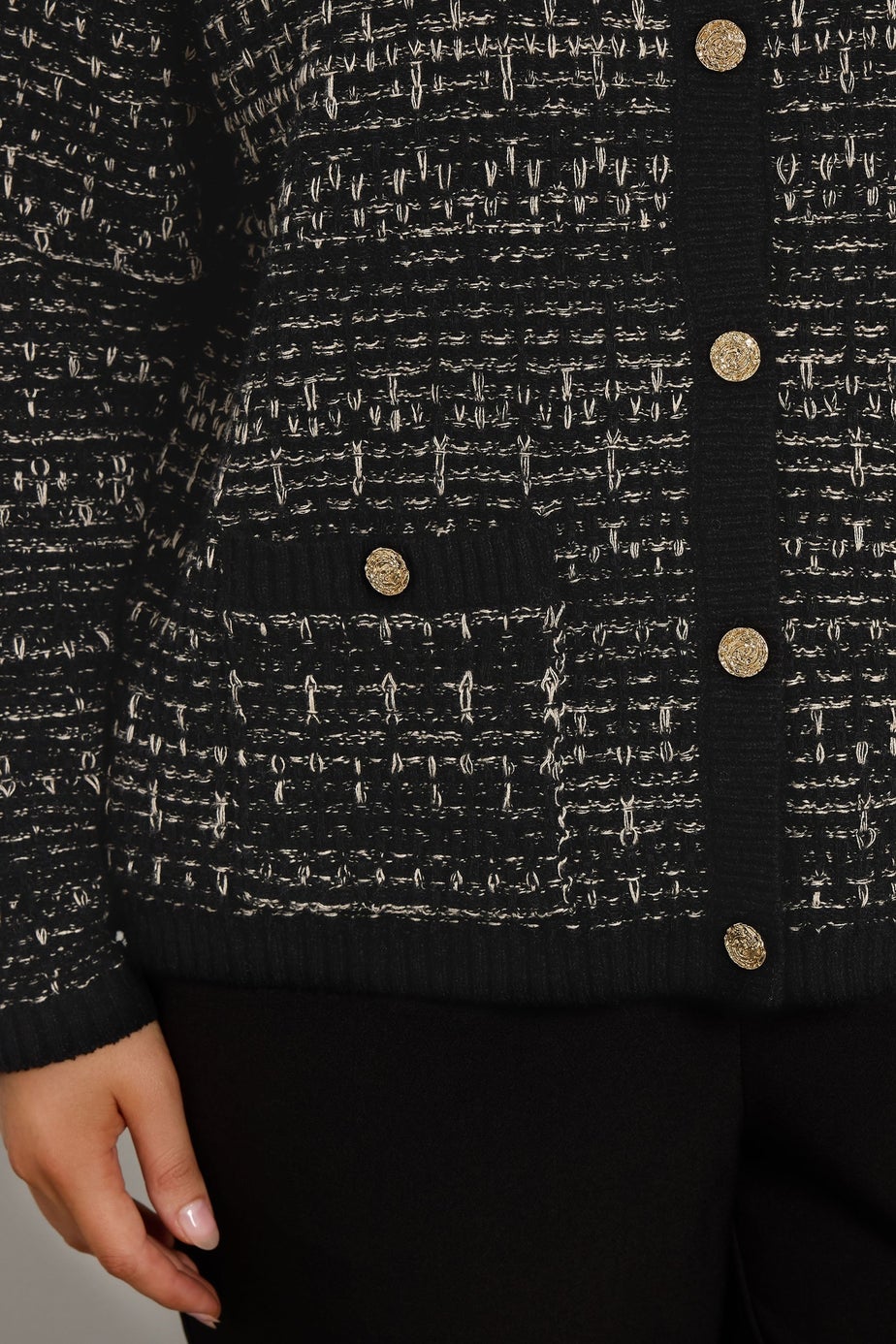 Evans Curve Black Button Detail Textured Cardigan