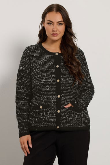 Evans Curve Black Button Detail Textured Cardigan