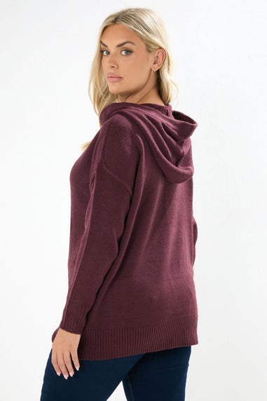 Yours Curve Burgundy Red Knitted Hoodie