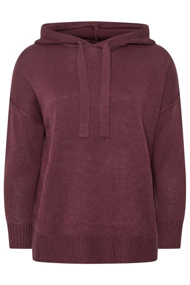 Yours Curve Burgundy Red Knitted Hoodie