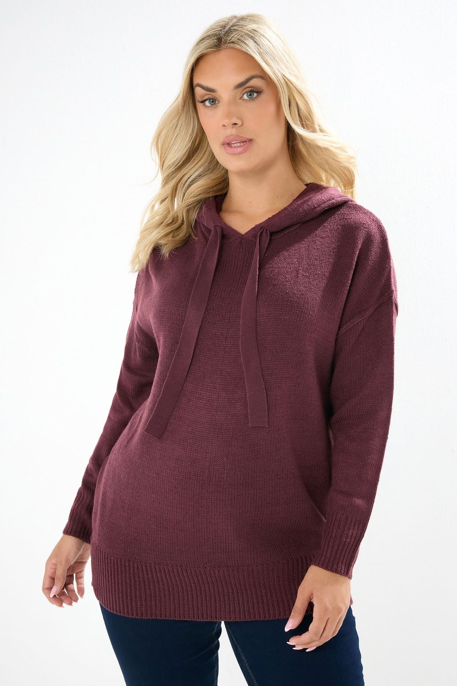 Yours Curve Burgundy Red Knitted Hoodie