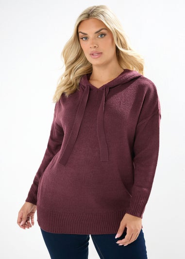 Yours Curve Burgundy Red Knitted Hoodie