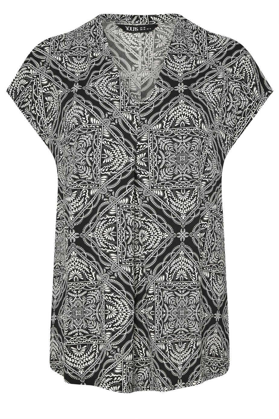 Yours Curve Black & White Paisley Print Pleated Top