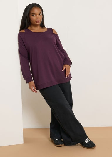 Yours Curve Purple Cold Shoulder 2-In-1 Sweatshirt