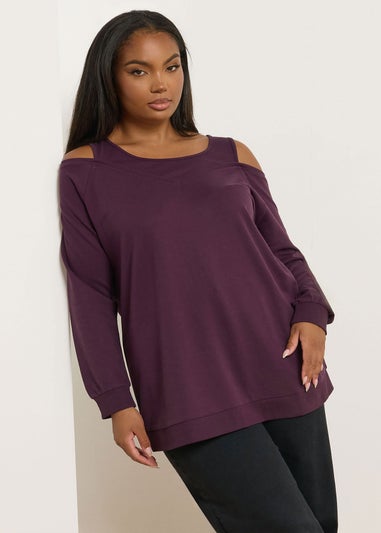 Yours Curve Purple Cold Shoulder 2-In-1 Sweatshirt