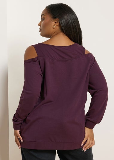 Yours Curve Purple Cold Shoulder 2-In-1 Sweatshirt