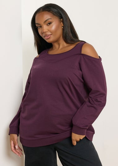 Yours Curve Purple Cold Shoulder 2-In-1 Sweatshirt