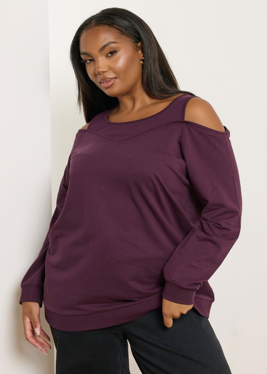 Yours Curve Purple Cold Shoulder 2-In-1 Sweatshirt