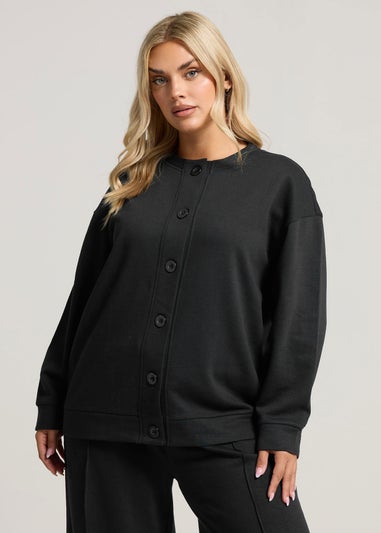 Yours Curve Black Button Cardigan