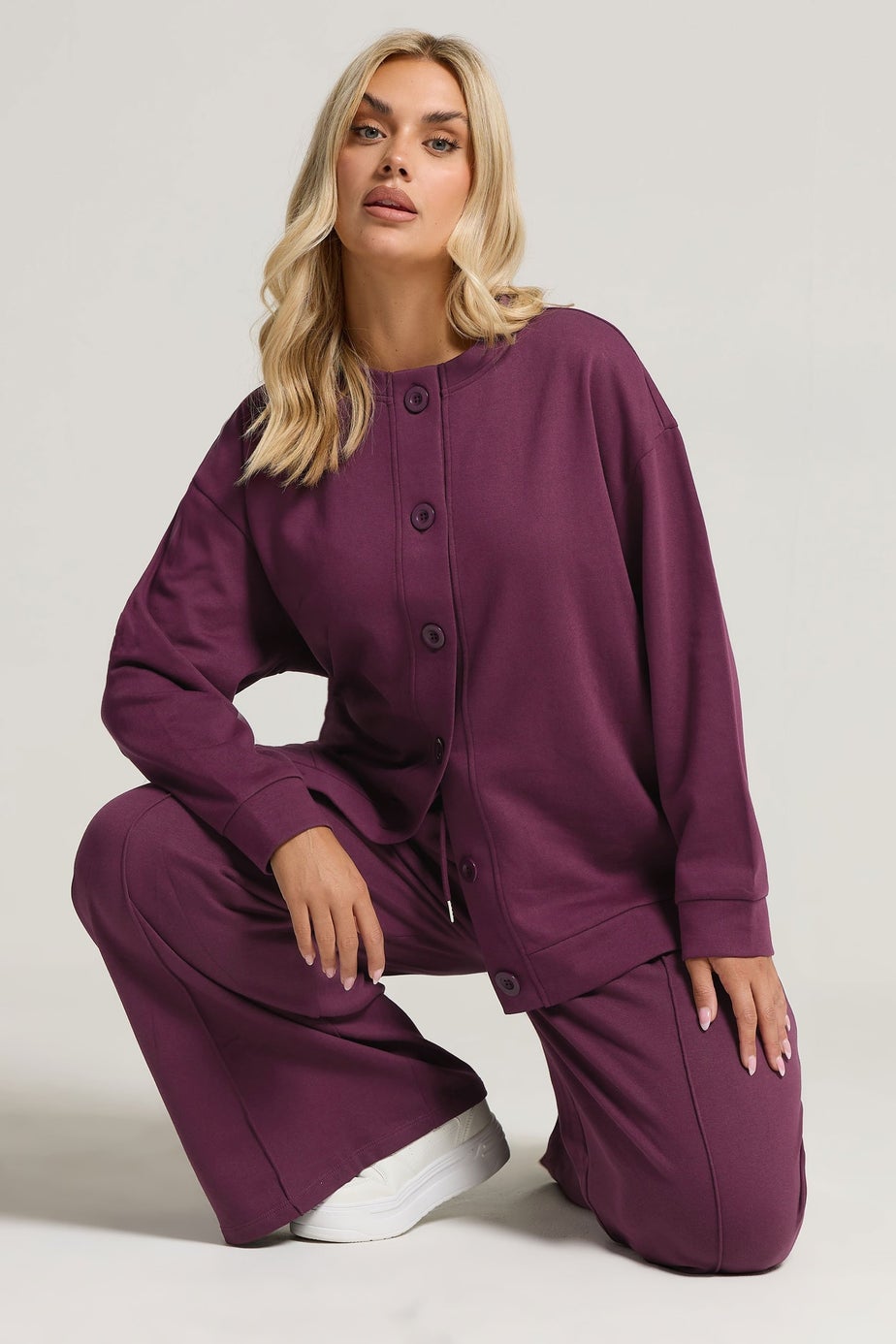 Yours Curve Burgundy Red Button Cardigan