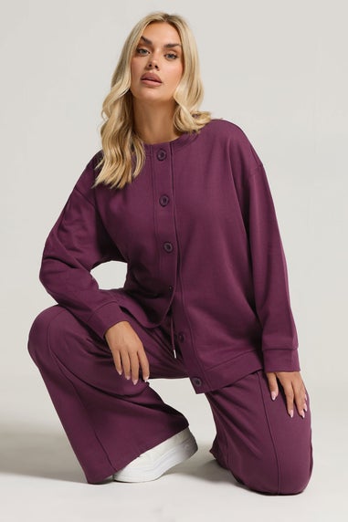 Yours Curve Burgundy Red Button Cardigan