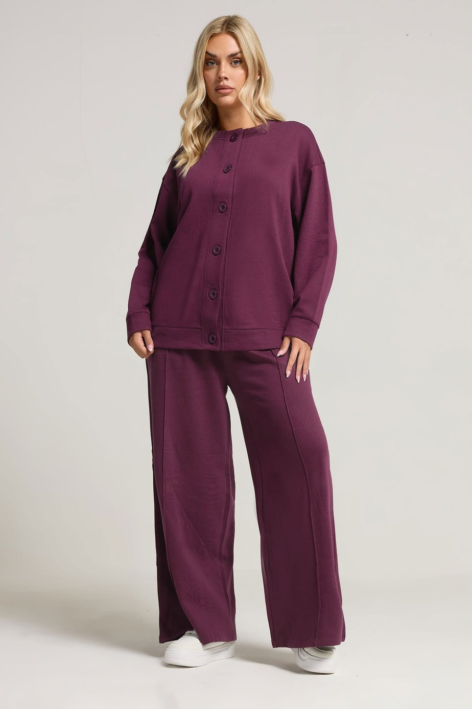 Yours Curve Burgundy Red Button Cardigan