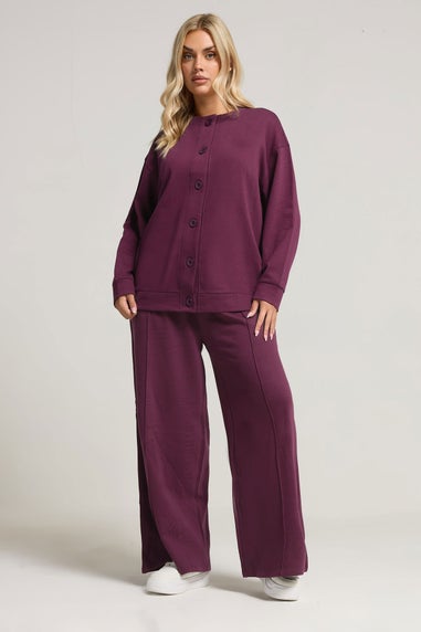 Yours Curve Burgundy Red Button Cardigan