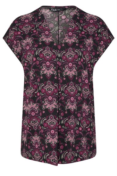 Yours Curve Black Paisley Print Pleated Top