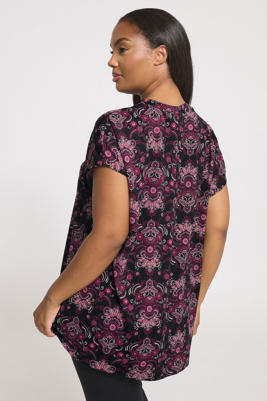 Yours Curve Black Paisley Print Pleated Top