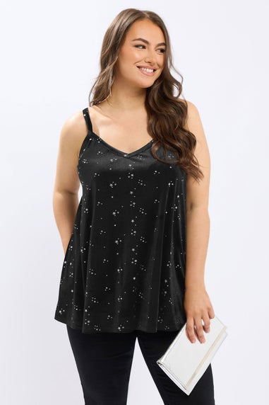 Yours Black Velour Star Cami Vest Top