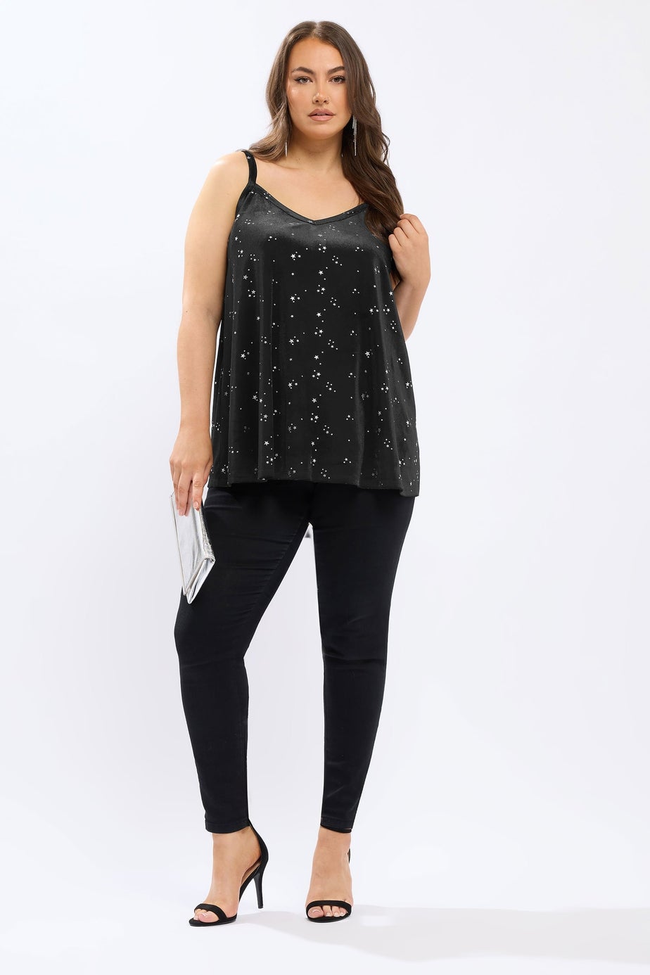 Yours Black Velour Star Cami Vest Top