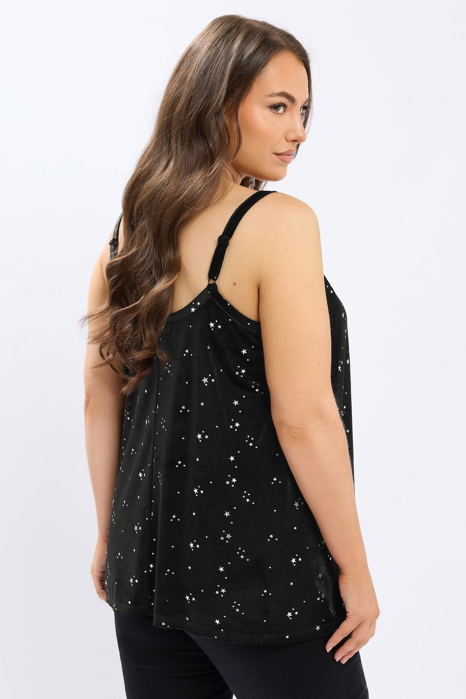 Yours Black Velour Star Cami Vest Top