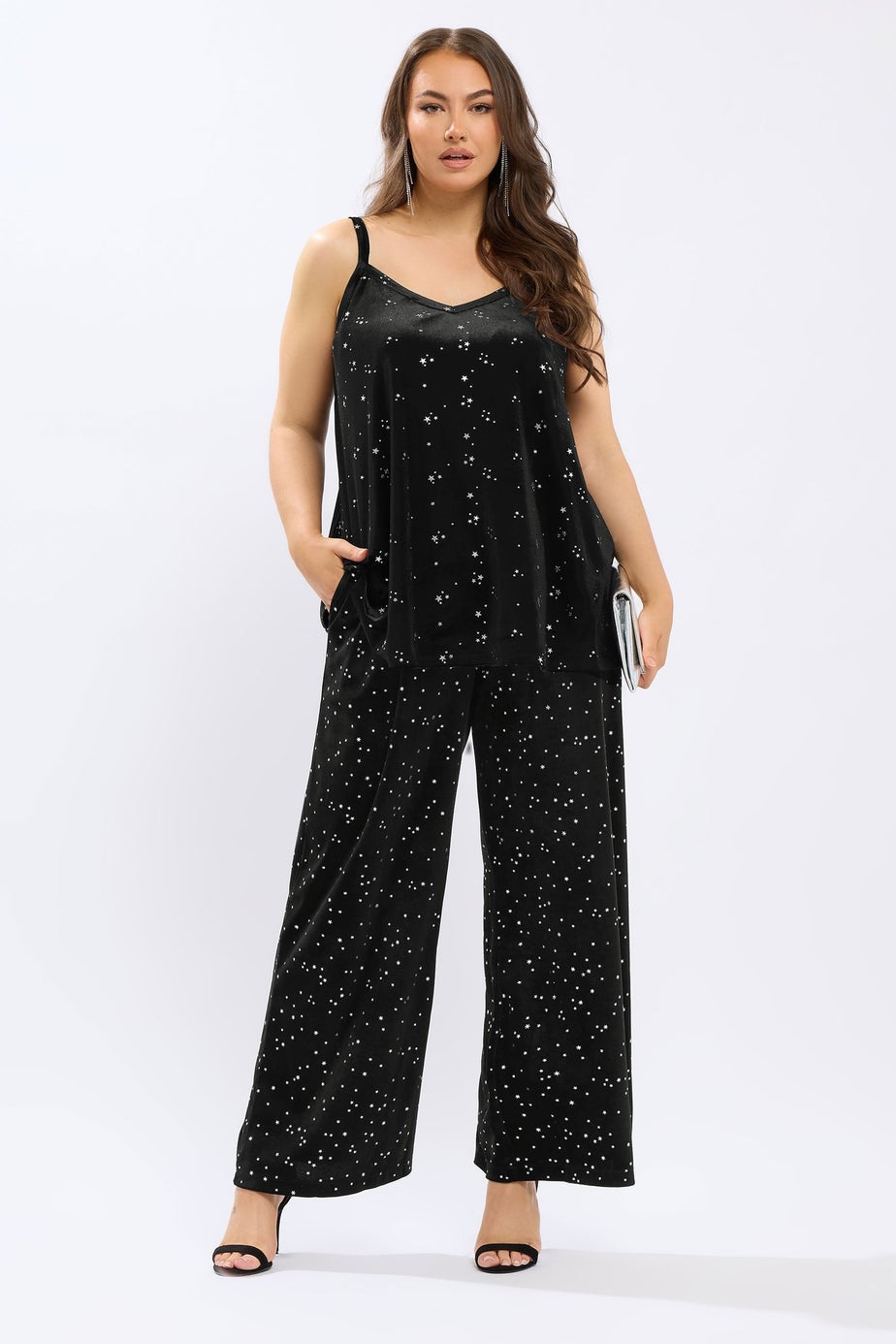 Yours Black Velour Star Cami Vest Top