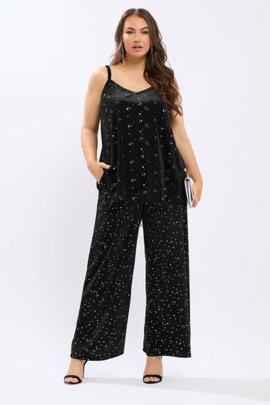 Yours Black Velour Star Cami Vest Top