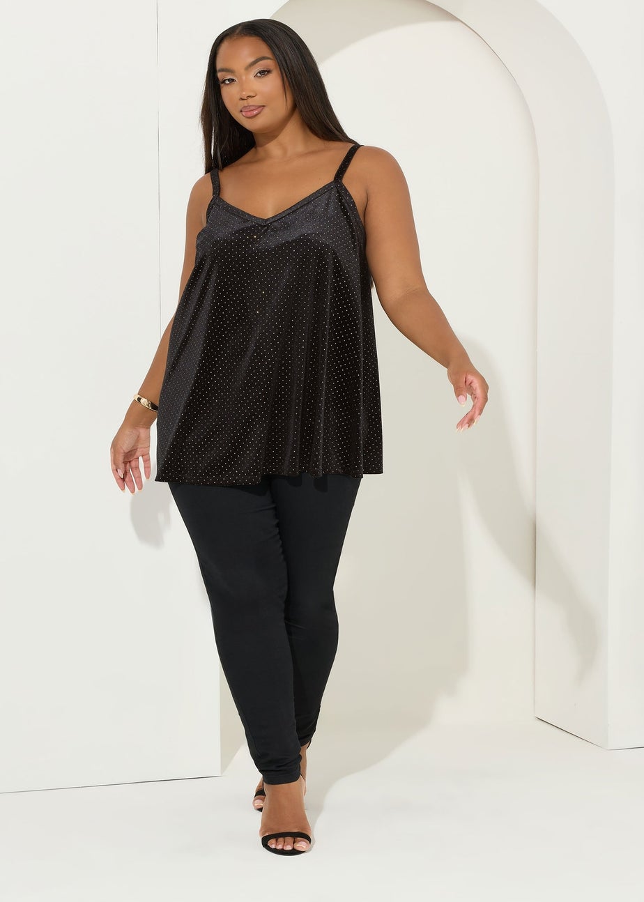 Yours Black Glitter Spot Cami Top