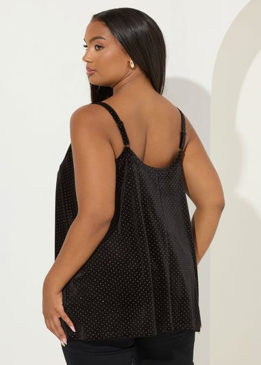 Yours Black Glitter Spot Cami Top