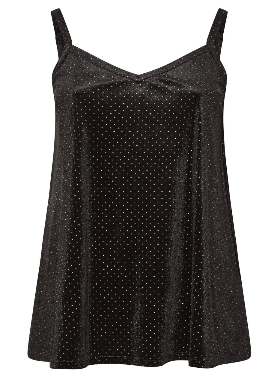 Yours Black Glitter Spot Cami Top