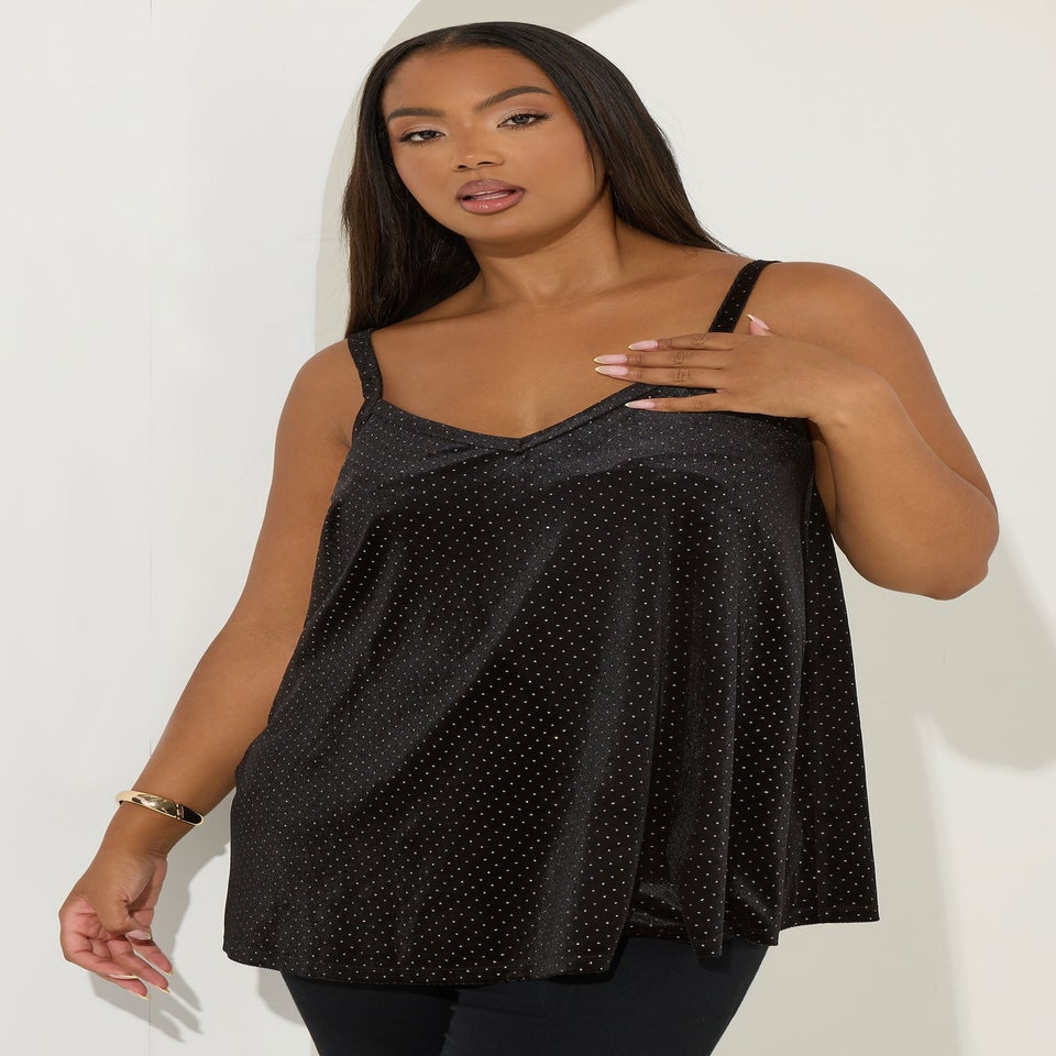Yours Black Glitter Spot Cami Top