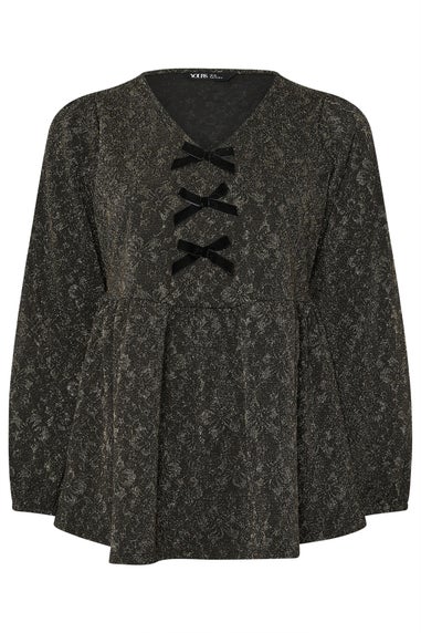 Yours Gold Floral Jacquard Bow Front Top