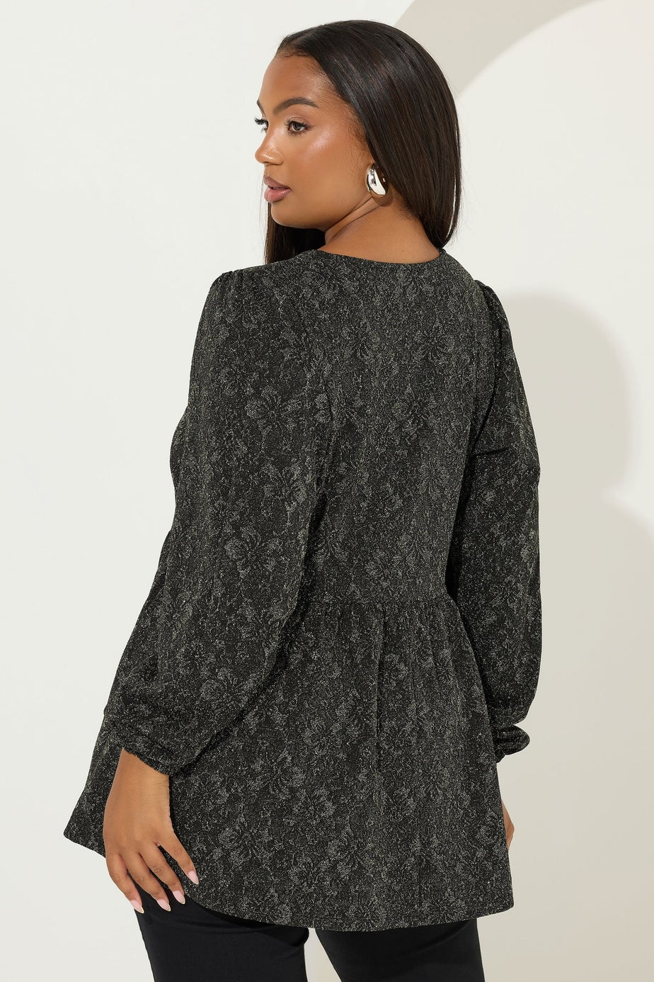 Yours Gold Floral Jacquard Bow Front Top