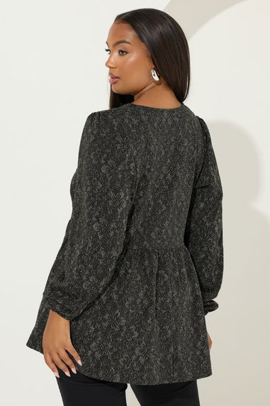 Yours Gold Floral Jacquard Bow Front Top