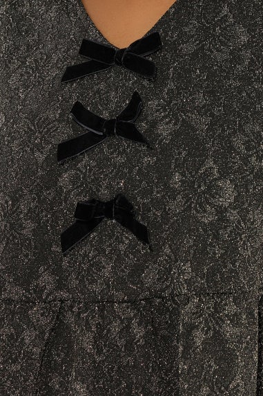 Yours Gold Floral Jacquard Bow Front Top