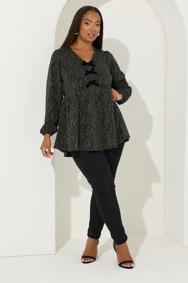 Yours Gold Floral Jacquard Bow Front Top