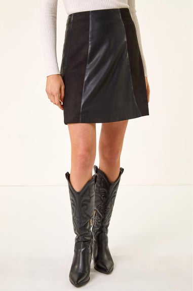 Roman Black Faux Suede Mix Stretch Skirt
