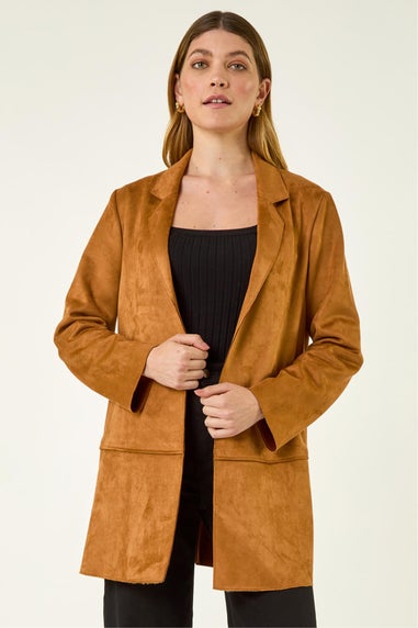 Roman Tan Faux Suede Longline Thrown On Jacket