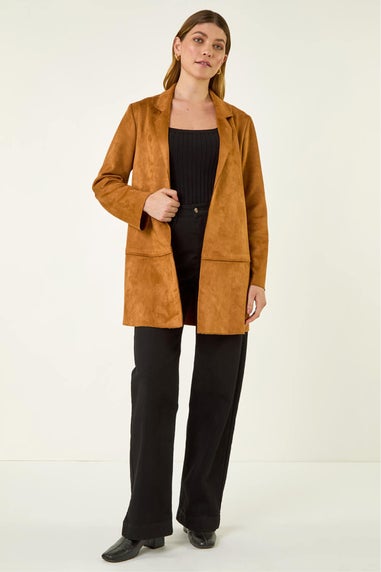Roman Tan Faux Suede Longline Thrown On Jacket