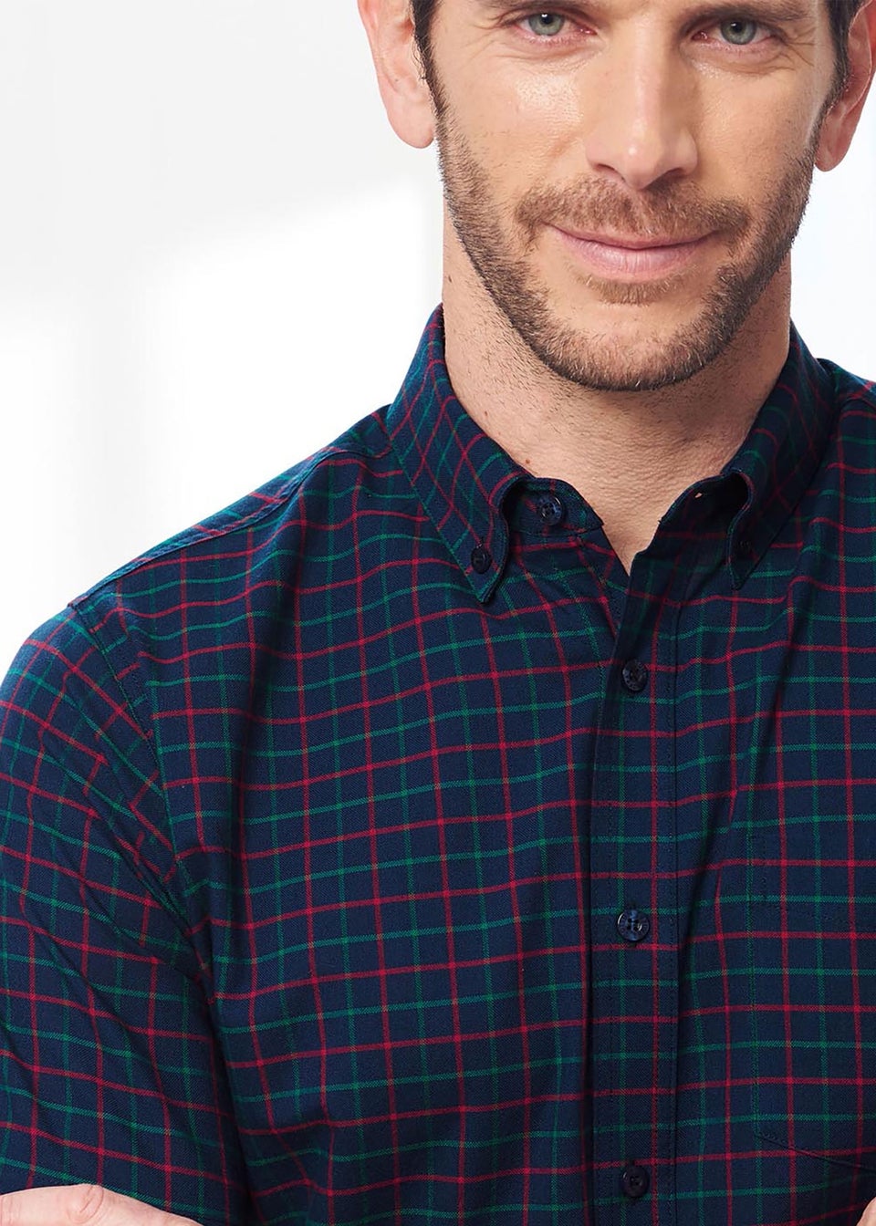 Cotton Traders Dark Sky Iconic Short Sleeve Patterned Oxford Shirt