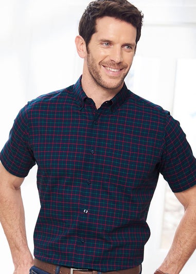 Cotton Traders Dark Sky Iconic Short Sleeve Patterned Oxford Shirt