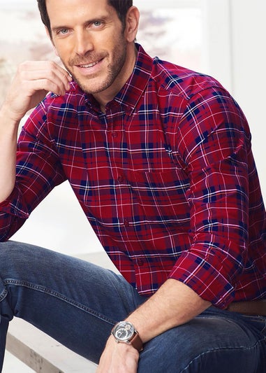 Cotton Traders Dark Crimson Iconic Long Sleeve Patterned Oxford Shirt