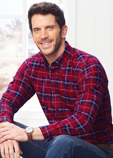 Cotton Traders Dark Crimson Iconic Long Sleeve Patterned Oxford Shirt