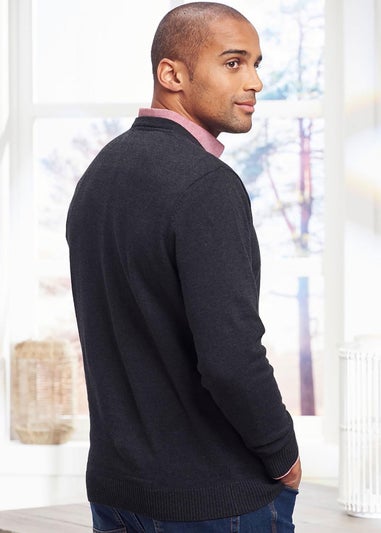 Cotton Traders Steel Grey Cotton V-Neck Jumper