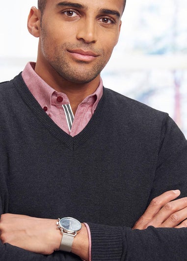 Cotton Traders Steel Grey Cotton V-Neck Jumper