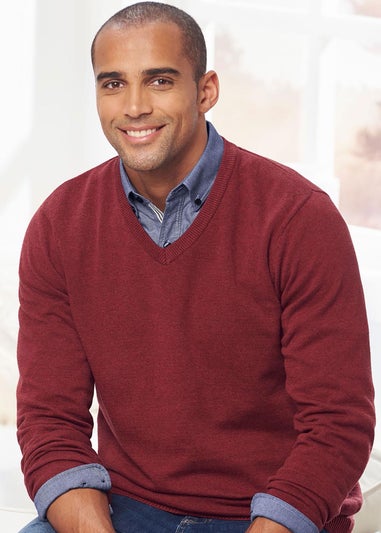 Cotton Traders Rusty Red Cotton V-Neck Jumper