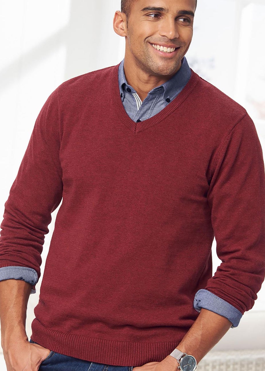 Cotton Traders Rusty Red Cotton V-Neck Jumper